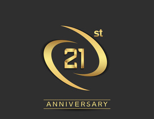 Obraz premium 21 years anniversary logo style with swoosh ring golden color isolated on black background for celebration moment