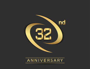 Obraz premium 32 years anniversary logo style with swoosh ring golden color isolated on black background for celebration moment