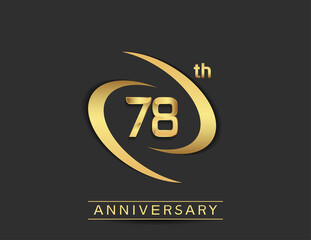 78 years anniversary logo style with swoosh ring golden color isolated on black background for celebration moment