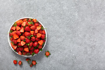 Eco friendly strawberries on gray background with copy space