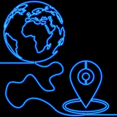 Continuous line drawing World Travel neon concept