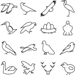wild birds icon set black line