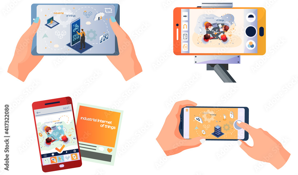 Aufkleber phone with app about modern technologies attributes of technological progress smart industrial produ
