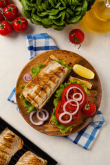 Traditional Turkish sandwich with a scorched mackerel