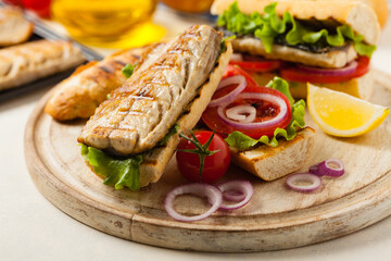 Traditional Turkish sandwich with a scorched mackerel
