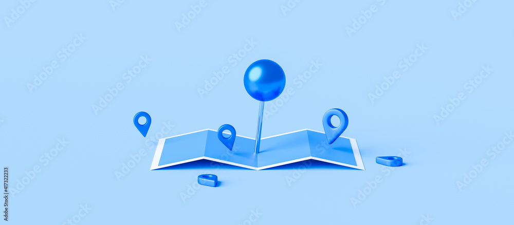 Poster locator mark of map and location pin or navigation icon sign on blue background with search concept.