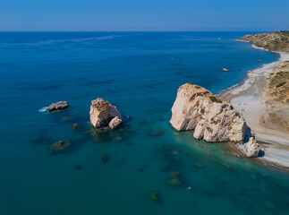 Aphrodite rock in Paphos Cyprus - aerial view