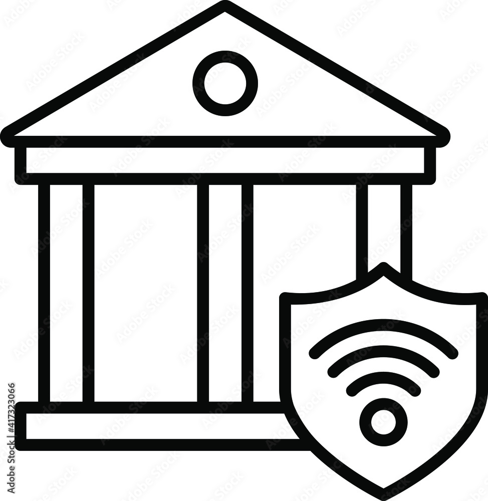 Poster smart building security systems concept, bank wireless trackers vector line icon design, internet of