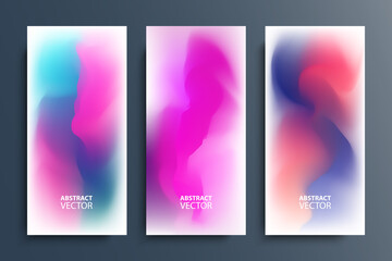 Blurred backgrounds set with modern abstract blurred color gradient patterns on white. Smooth templates collection for posters, banners, flyers and cards. Vector illustration.	