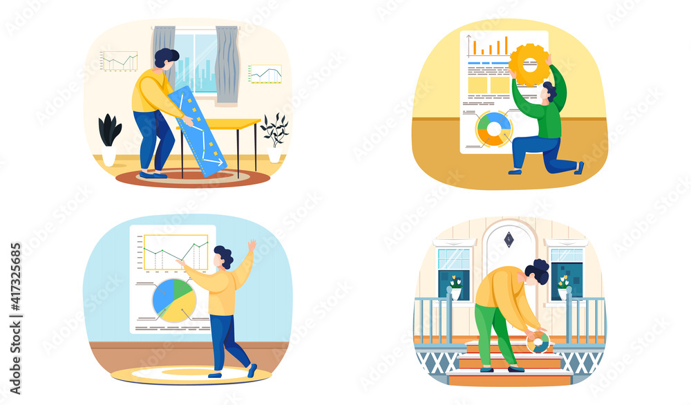 Poster data analysis, analytics scenes set with business research concept and analysis of statistical indic