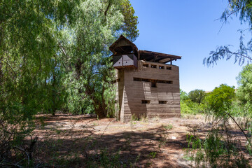An old blockhouse from the boer war, next to train track in the Karoo, South Africa.