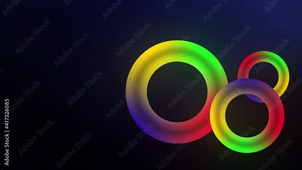 Poster abstract multicolored neon circles seamless background. 4k 3d rainbow spectrum looped animation fluo