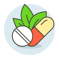 Organic Weight Loss Pills and tablets Concept, prescription medications Vector color line Icon Design, Gym Fitness symbol on white background, Workout exercise equipment stock illustration