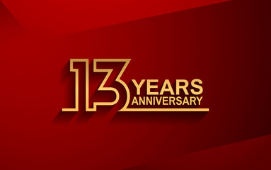 13 years anniversary line style design golden color with elegance red background for celebration - obrazy, fototapety, plakaty
