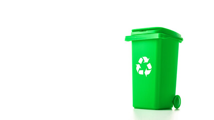 Trash recycle. Bin container for disposal garbage waste and save environment. Green dustbin for...