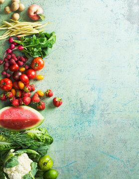 High angle view of fruits and vegetables
