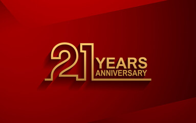 21 years anniversary line style design golden color with elegance red background for celebration - obrazy, fototapety, plakaty