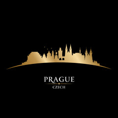 Prague Czech city silhouette black background