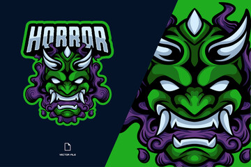 green devil mask mascot sport logo illustration