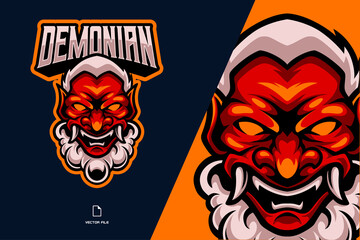 Japanese demon mask with fangs mascot esport logo illustration