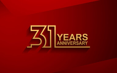 Fototapeta premium 31 years anniversary line style design golden color with elegance red background for celebration