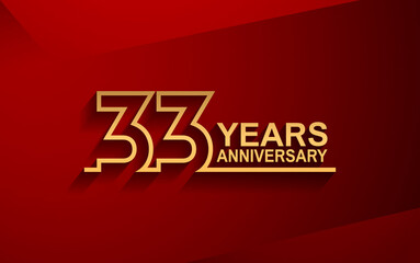 33 years anniversary line style design golden color with elegance red background for celebration