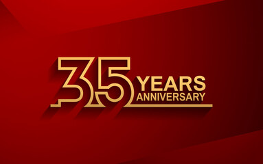 35 years anniversary line style design golden color with elegance red background for celebration - obrazy, fototapety, plakaty