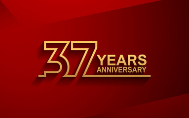 37 years anniversary line style design golden color with elegance red background for celebration