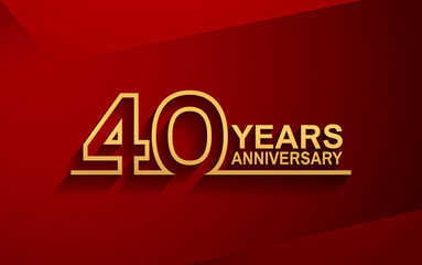 Fototapeta premium 40 years anniversary line style design golden color with elegance red background for celebration