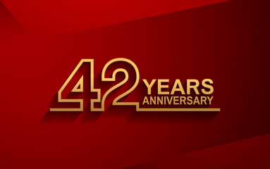 42 years anniversary line style design golden color with elegance red background for celebration