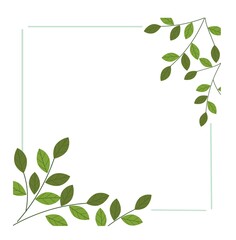Minimalistic decorative background with willow branches.Vector frame. Green leaves on a white background. Illustration for congratulations, invitations, cards with place for text.