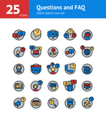 Questions and FAQ filled outline icon set. Vector and Illustration.