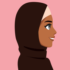 Illustration of the profile side avatar of a muslim woman wearing hijab