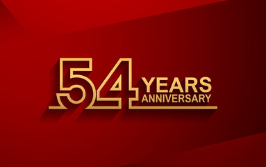 54 years anniversary line style design golden color with elegance red background for celebration