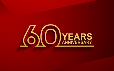 60 years anniversary line style design golden color with elegance red background for celebration