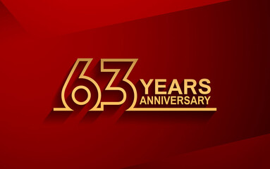 63 years anniversary line style design golden color with elegance red background for celebration