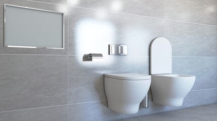 Clean and fresh bathroom with natural light. 3D rendering.