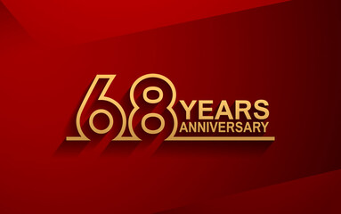 68 years anniversary line style design golden color with elegance red background for celebration