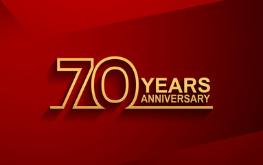 70 years anniversary line style design golden color with elegance red background for celebration