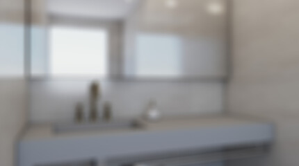 Unfocused, Blur phototography.  Clean and fresh bathroom with natural light. 3D rendering.