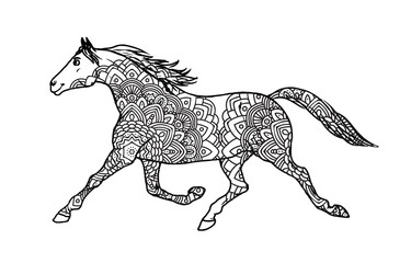 Horse pattern design. Horse with girl rider in cartoon style. Vector illustration.