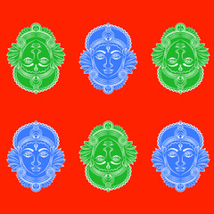 Goddess Laxmi's face, vector illustration for textile printing, logo, wallpaper  