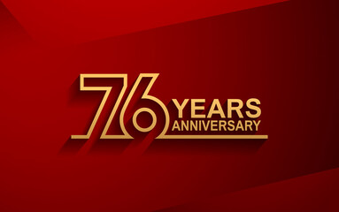 76 years anniversary line style design golden color with elegance red background for celebration