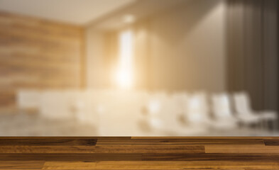 Background with empty table. Flooring. Modern meeting room. 3D rendering.