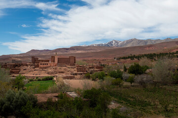 Fototapeta na wymiar A small traditional village in the Atlas Mountains region, in Morocco, North Africa.