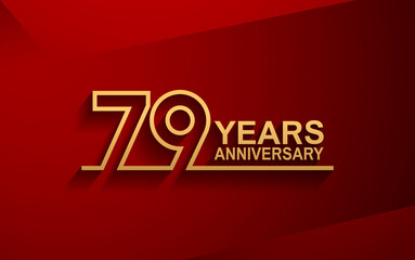79 years anniversary line style design golden color with elegance red background for celebration