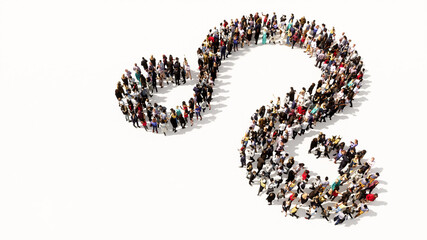 Concept or conceptual large gathering  of people forming an leo zodiac sign on white background. A 3d illustration symbol for  esoteric, the mystic, the power of prediction of astrology