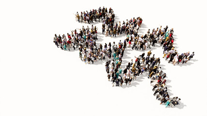 Concept or conceptual large gathering  of people forming an aquarius zodiac sign on white background. A 3d illustration symbol for  esoteric, the mystic, the power of prediction of astrology