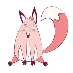 Cute fox vector Kawaii Woodland animals cartoon. Poster print illustration. hand drawn and doodle trendy monochrome style. Nursery decoration, gift card, baby shower, birthday, woman`s day 8 march.