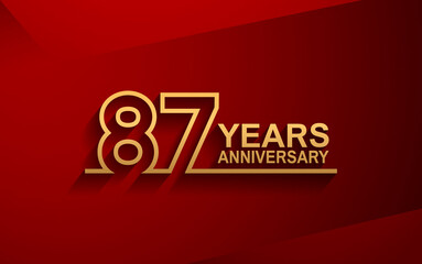 87 years anniversary line style design golden color with elegance red background for celebration